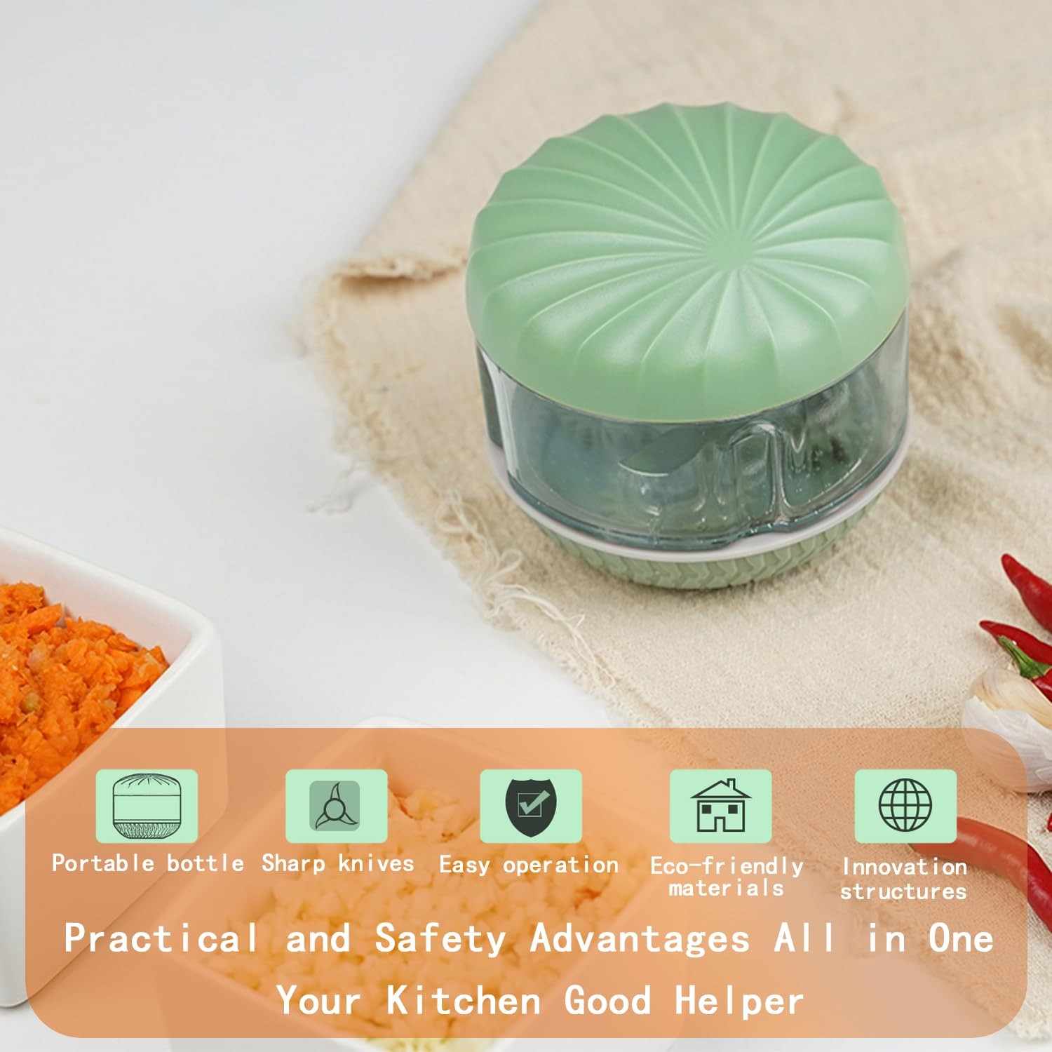Portable Hand-Powered Garlic Mincer, Mini Manual Food Chopper for Small Kitchen gallery