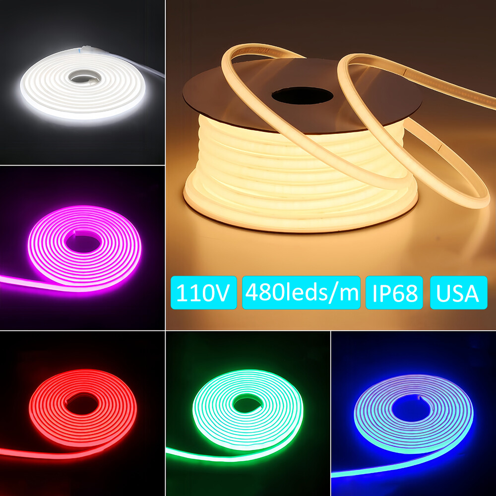50ft 110V COB LED Light Strip 480LEDs/m Waterproof Indoor Outdoor Boat Car Decor gallery