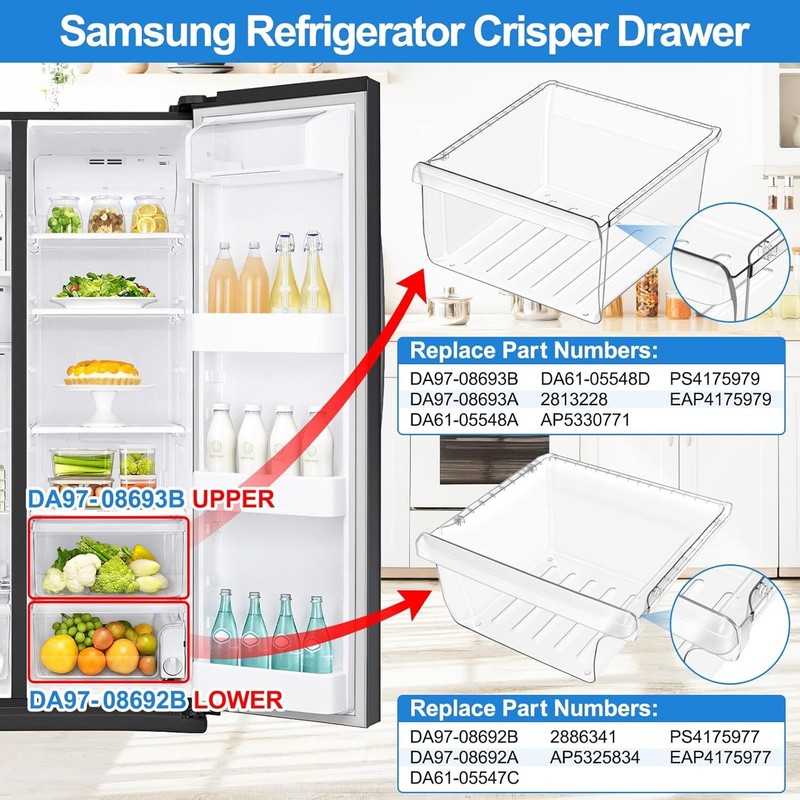 DA97-08693B Refrigerator Crisper Drawer Upper & DA97-08692B Fridge Crisper Bin gallery
