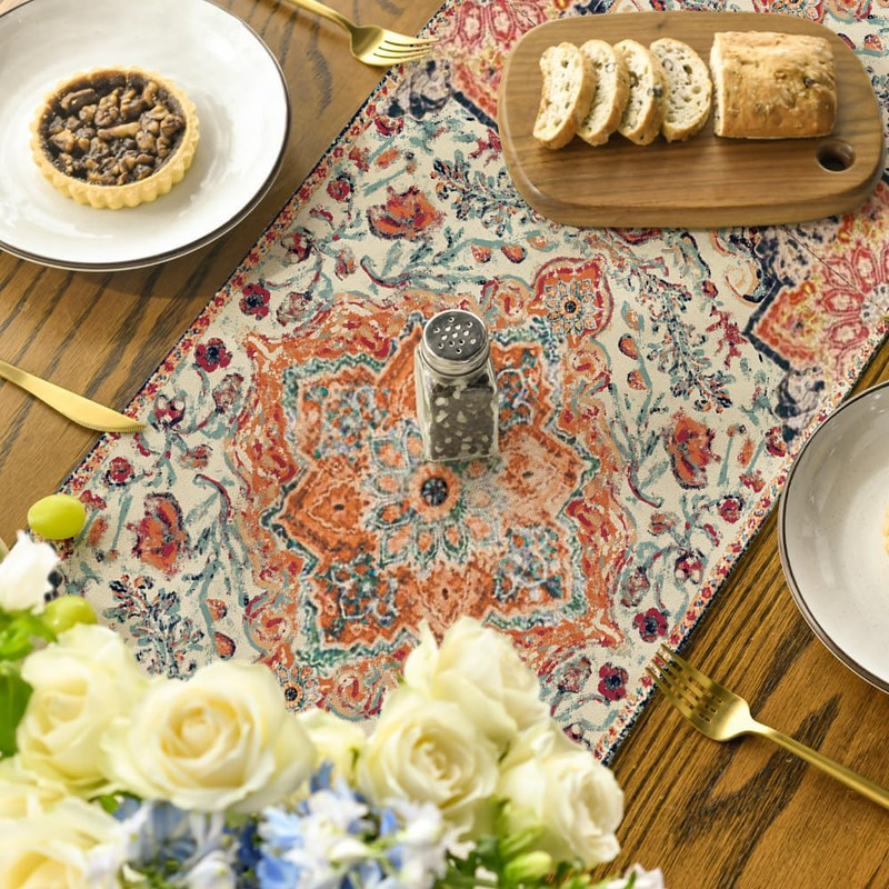 Boho Orange Table Runner for Fall Home Decor gallery