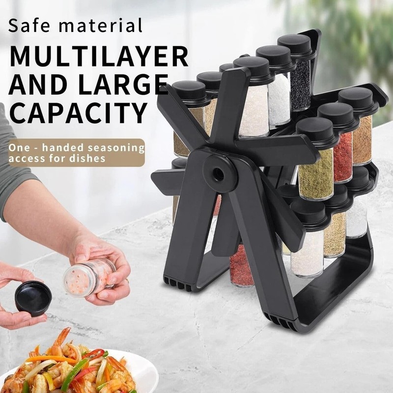 Multifunctional Rotating Spice Rack With 18 Glass Jars Revolving Bottle Organize gallery