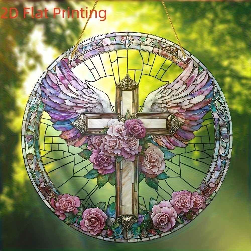 Retro Angel Cross Round Acrylic Suncatcher Window Hanging Home Cafe Decor gallery