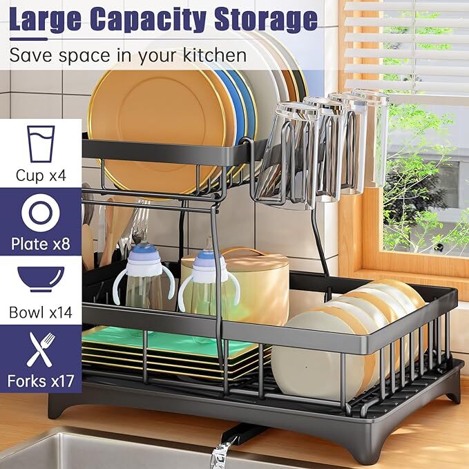 2 Tier Over The Sink Dish Drying Rack Dish Rack Above Kitchen Shelf Dish Drainer gallery
