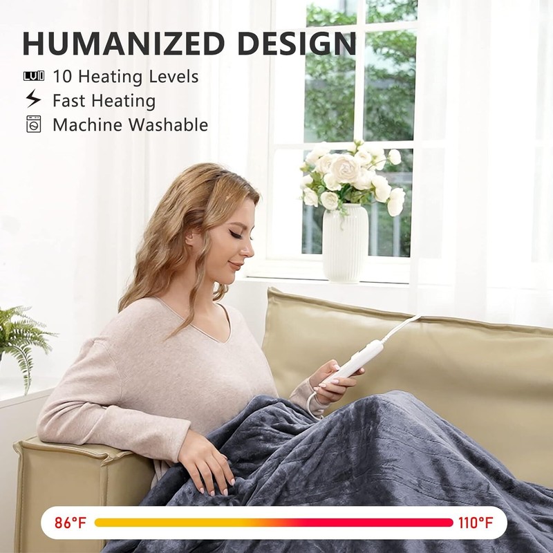 10 Level Heating Blanket Fast Electric Heated Throw Humanized Soft Flannel 50x60 gallery