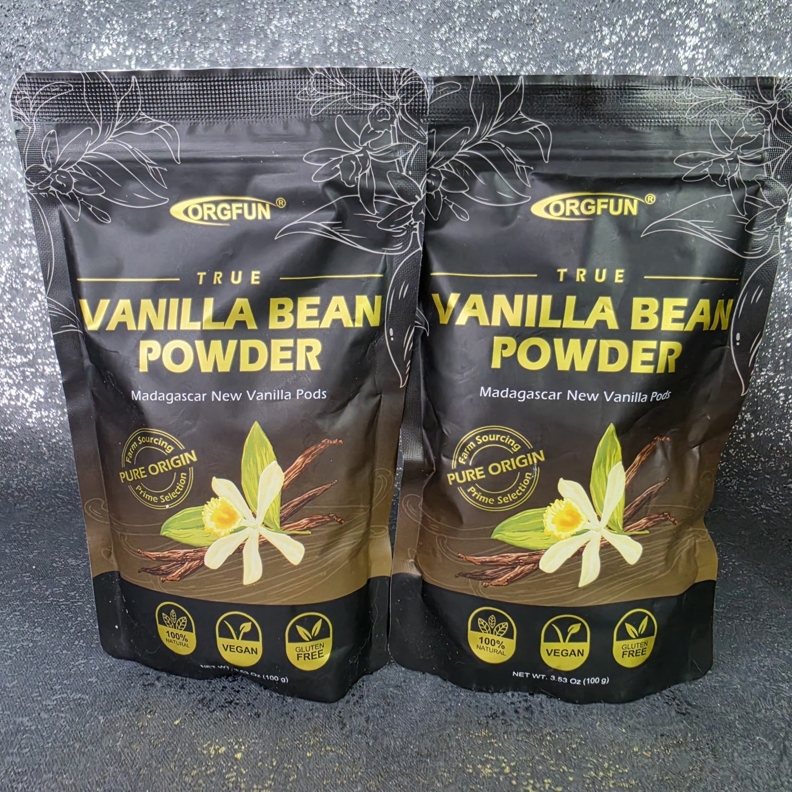 2x LOT ORGFUN True Vanilla Bean Powder Madagascar 100g Vegan Gluten Free Natural gallery