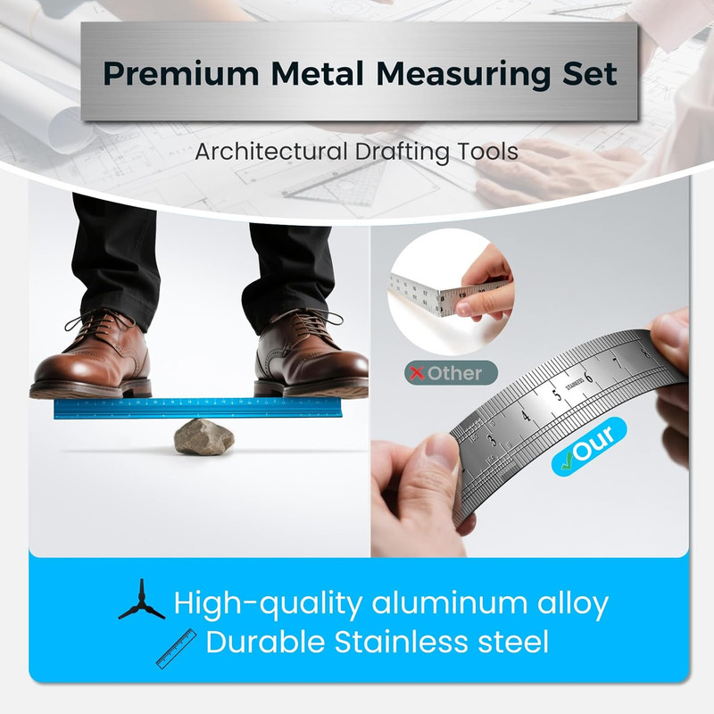 2 Pcs Architectural Scale Ruler 12 Inch, Aluminum Architect Ruler & Metal Ruler gallery