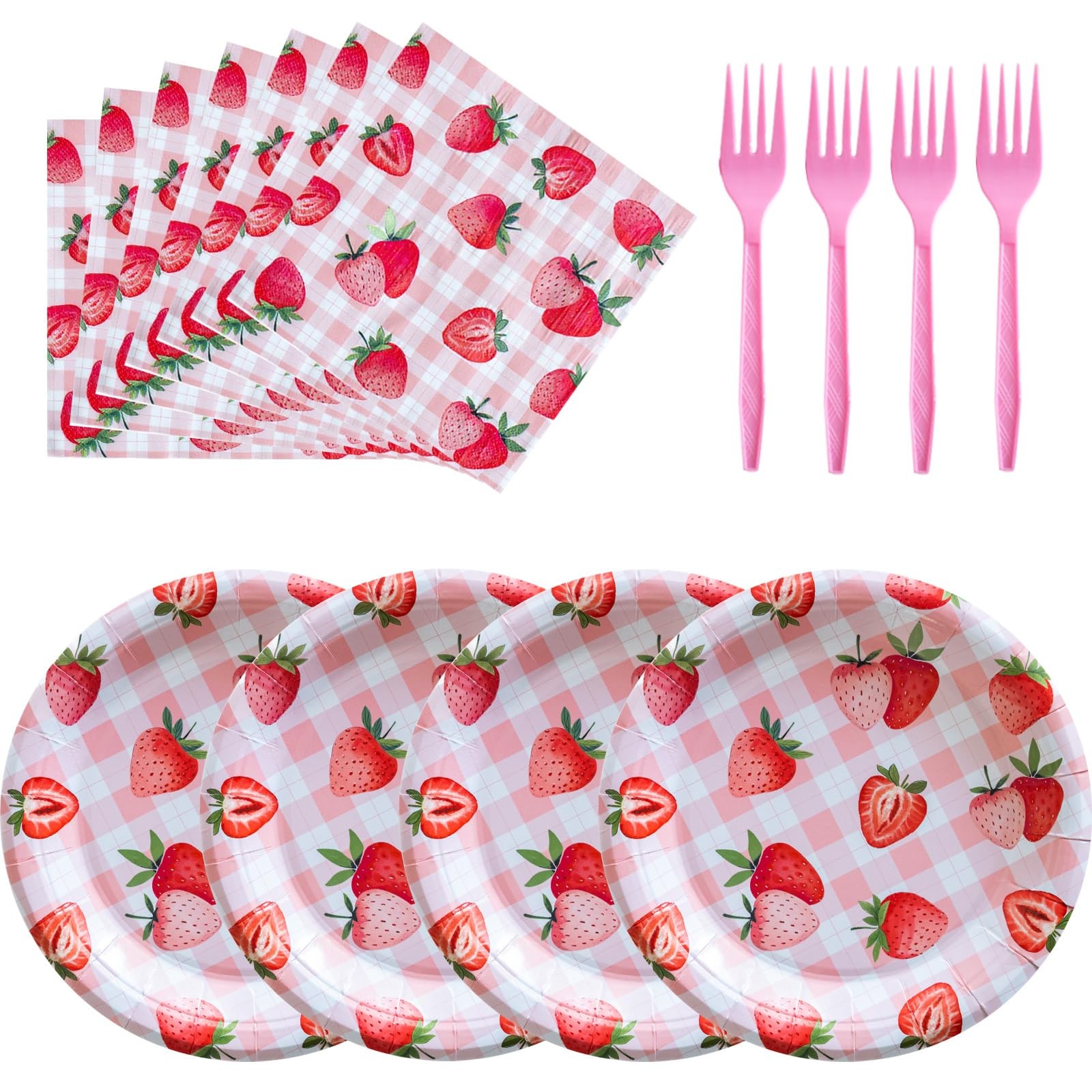 75 PCS Strawberry Party Supplies 7 Inch Dessert Plates Tableware 25 Guests gallery