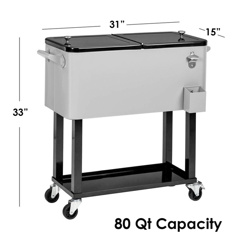 Grey 80 Qt Quart Rolling Cooler Ice Chest Beverage Bar for Patio Outdoor Party gallery