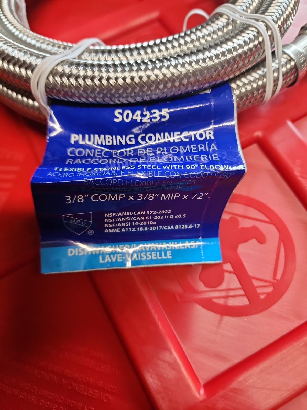 1 Unit - Jones Stephens S04235 3/8" OD x 3/8" MIP x 72" SS Dishwasher Connector gallery