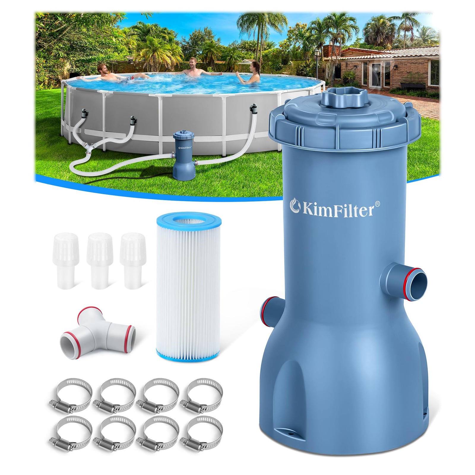 KimFilter Pro 1000 GPH Above Ground Pool Cartridge Filter Pump System Blue gallery