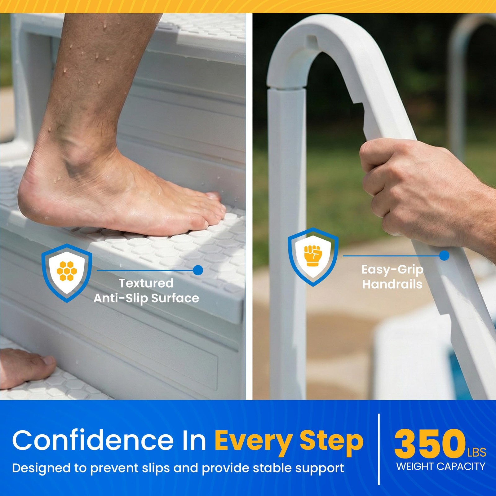 Pool Ladder 48-54 In Above Ground Anti Slip 350 lb White Blue Wave Easy Steps gallery