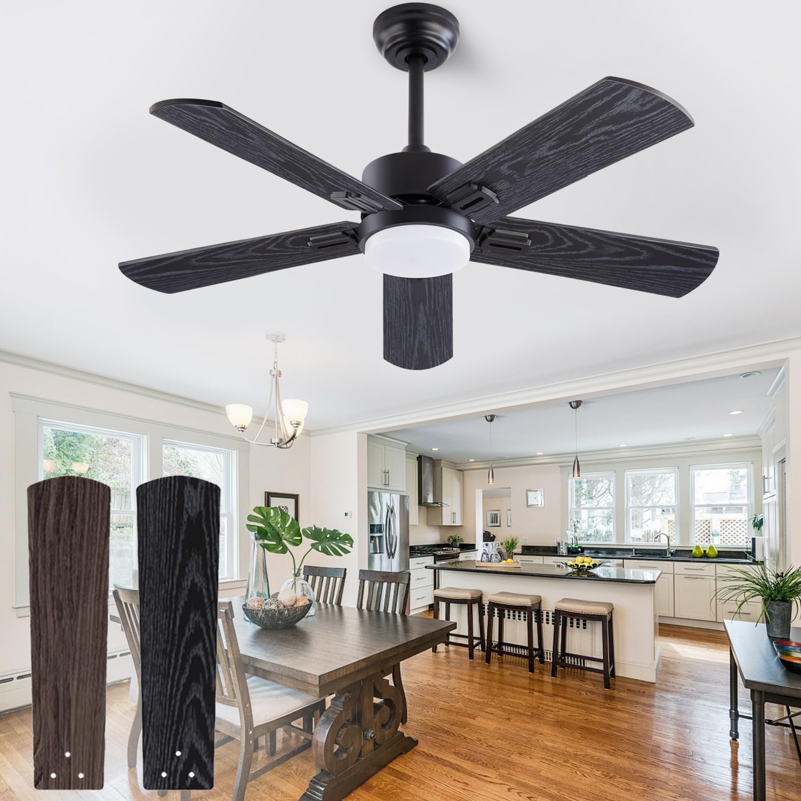 QUTWOB 42" Ceiling Fan w/ Light Remote Farmhouse 5 Blades Quiet Reversible DC Mo gallery