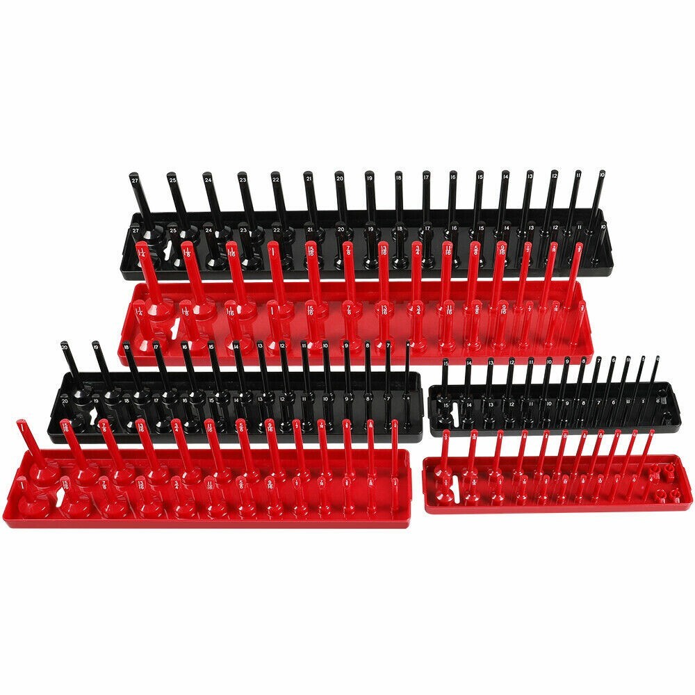 6Pc Socket Organizer Storage Holder Tool Set Tray Rack Metric SAE 1/4" 3/8" 1/2"