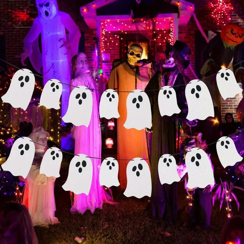 Spooky Halloween Ghost Pull Banner 5m/16.4ft White Paper Ghosts Black Eye gallery
