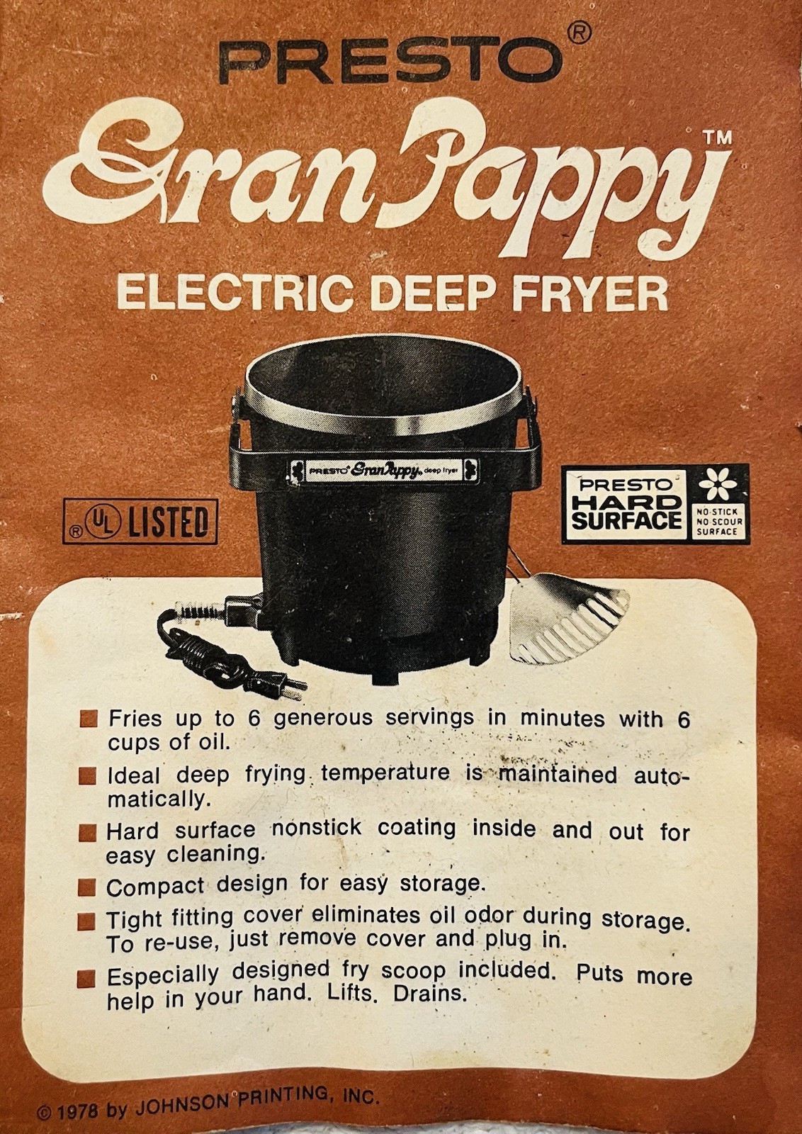 Presto - Gran Pappy - Electric Deep Fryer - (1978 Model) MANUAL ONLY! Free Ship! gallery