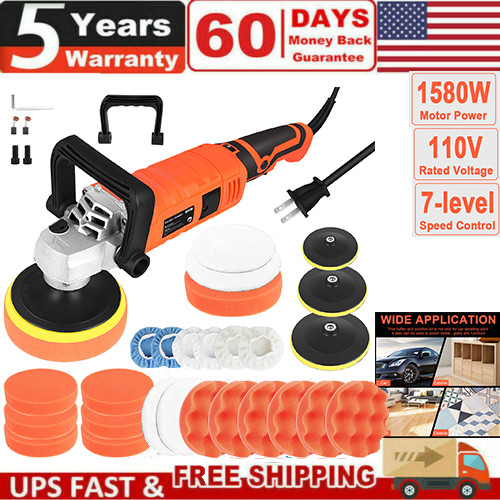 Electric Car Polisher Buffer Sander Waxer Kit Variable 7-Speed 7" 1580W W/ Pads gallery