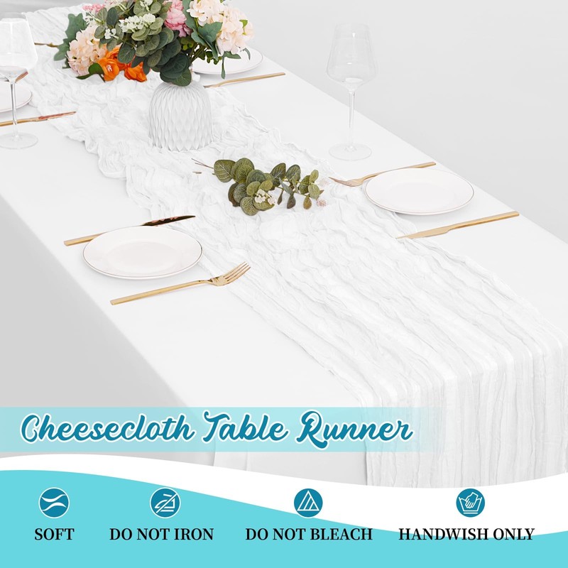 8 PCS White Cheesecloth Table Runner Gauze 10FT 20x120 Inch Rustic Wedding gallery