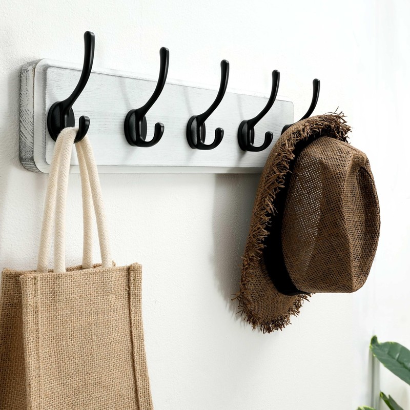 Rustic Pine Solid Wood Wall Mount Coat Rack 5 Hooks Hanging Clothes Hanger gallery