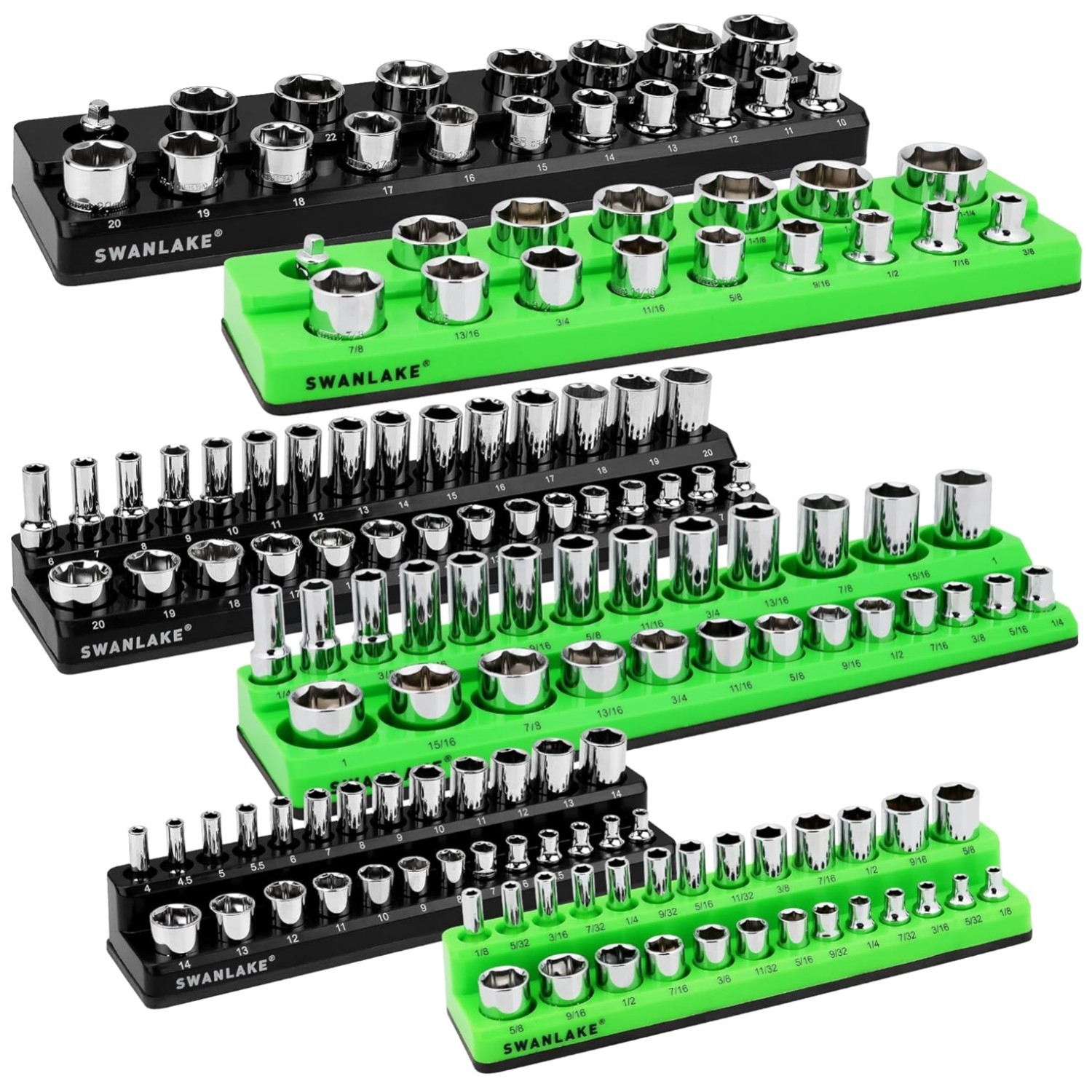 Durable Magnetic Socket Holder, 143 Slots, Green/Black gallery