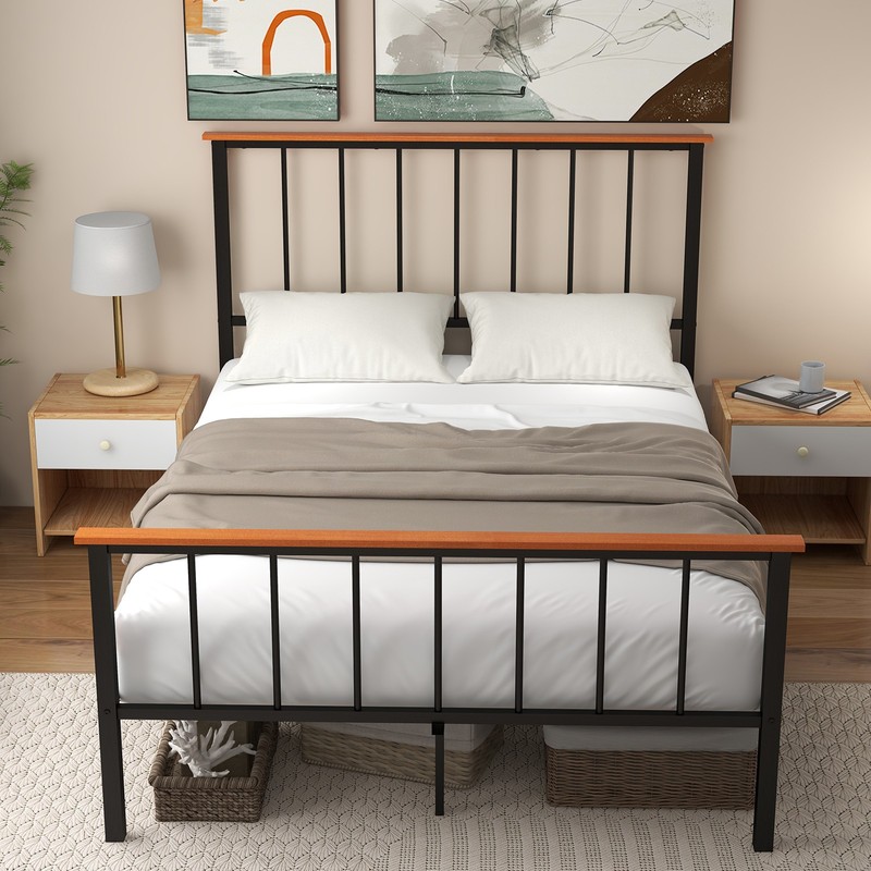 Full Size Metal Platform Bed Frame Mattress Foundation with Headboard Industrial gallery