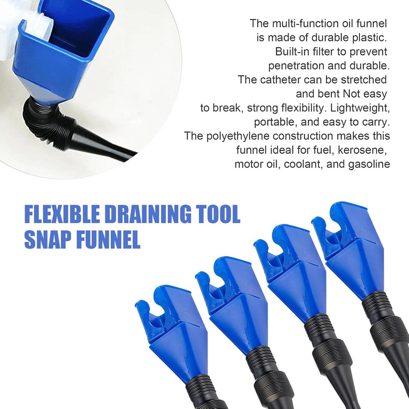 4 PCS Flexible Draining Tool Snap Funnel, Collapsible Retractable Hose Square Ba gallery