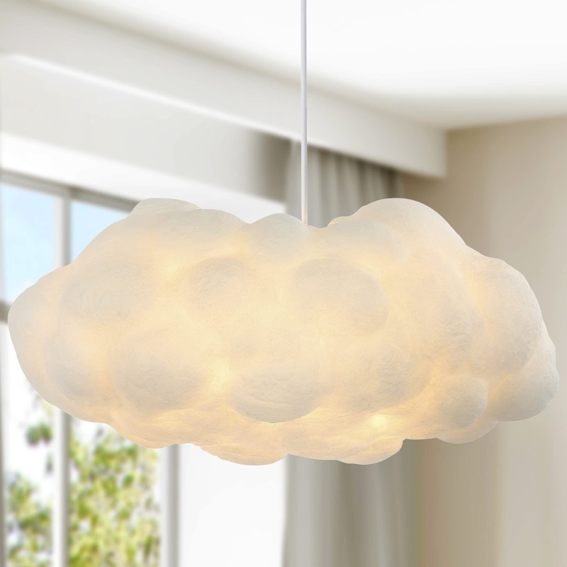Jonathan Y 23 White 2-Light Silk Cloud Pendant Modern Contemporary Bohemian gallery