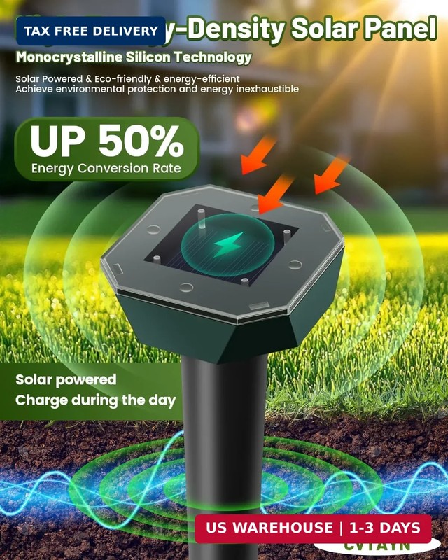 Snake & Mole & Rabbit & Skunk Repellent Solar Powered, Upgraded Ultrasonic Deter gallery