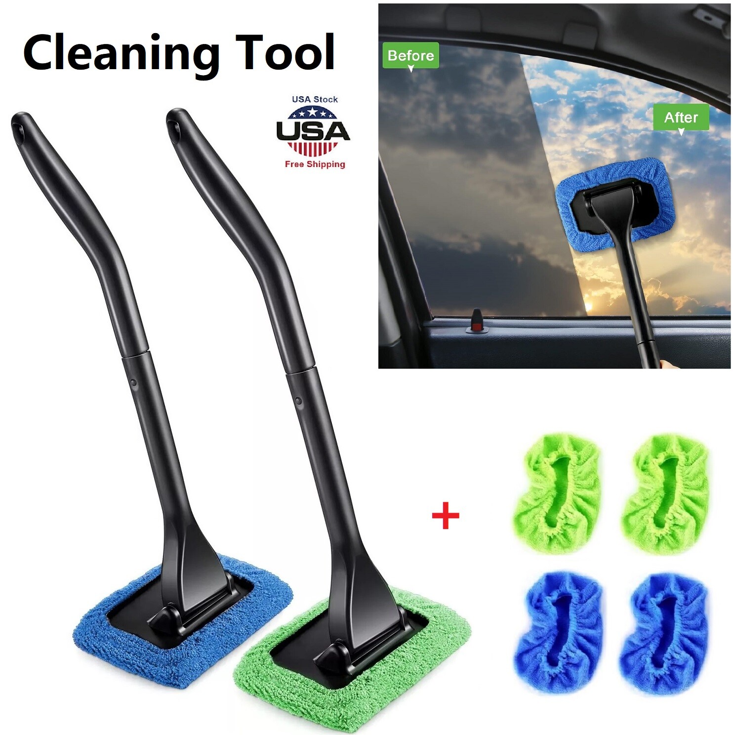 6× Window Windshield Cleaning Tool Microfiber Car Wiper Cleaner Glass Brush US gallery