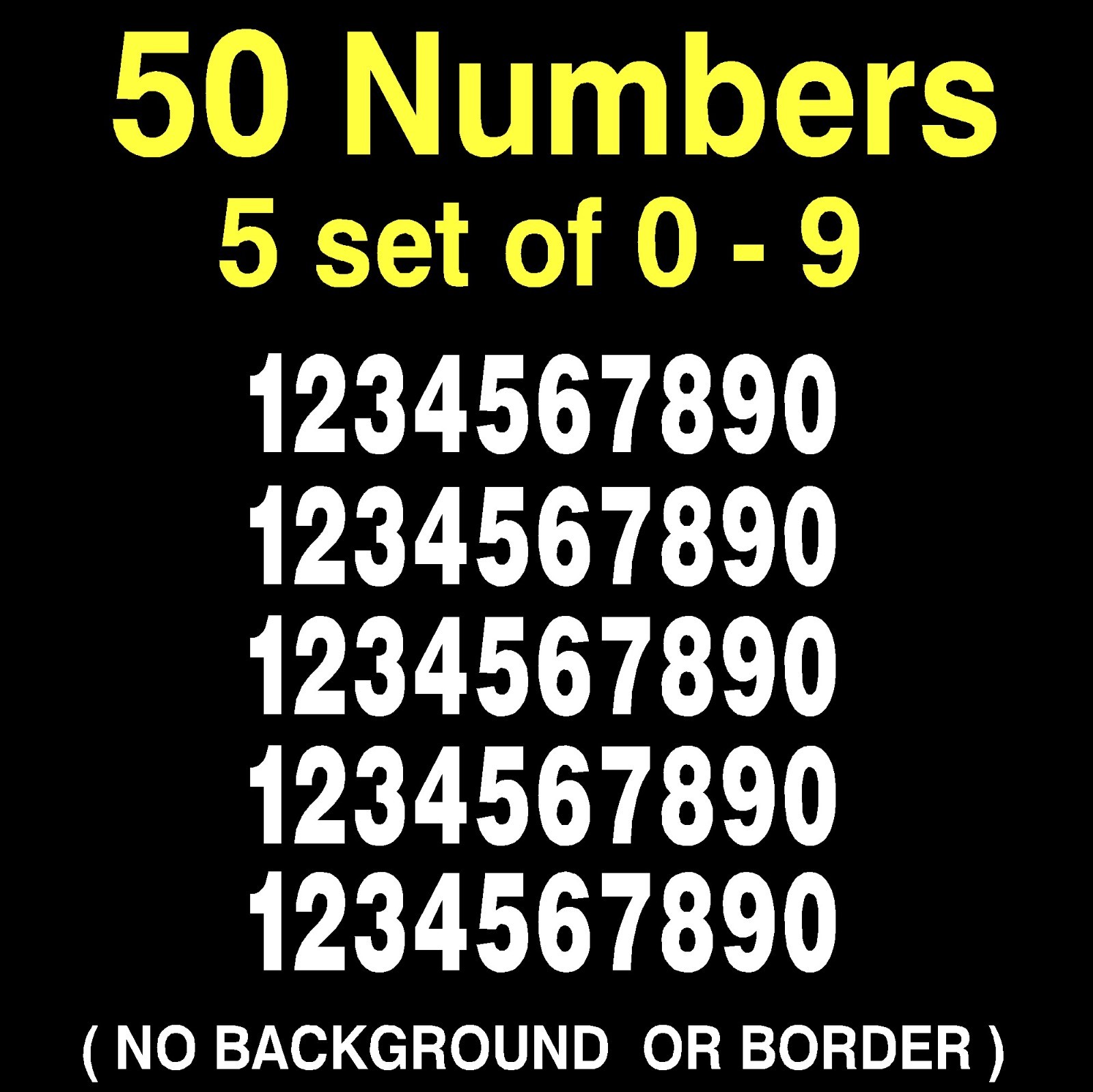 0-9 Numbers Vinyl Decal Sheet, 5 sets of 0-9, Mailbox Hobby Sports 50 Numbers gallery