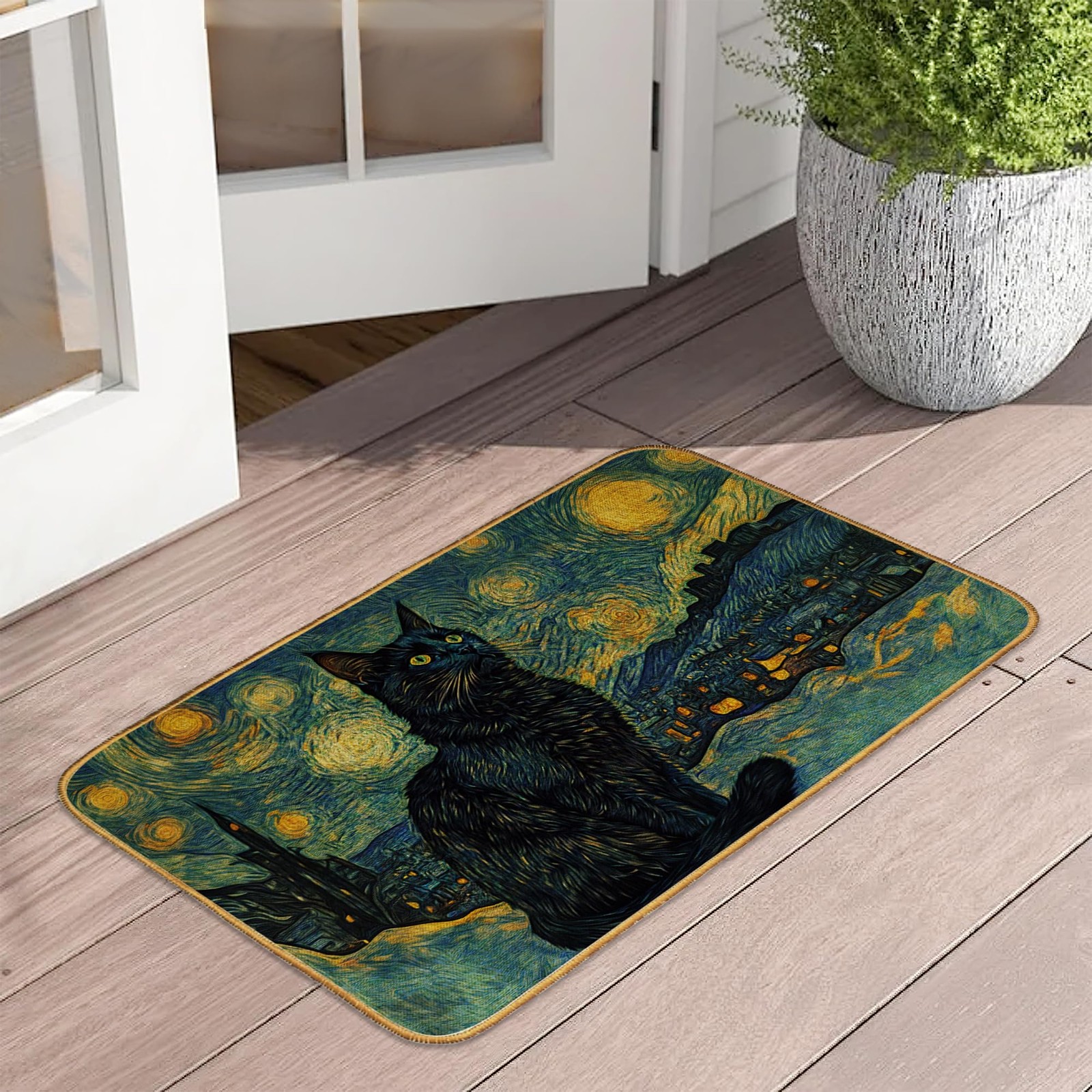 Starry Night Cat Doormat Outdoor Non Slip Entrance Rug 17x29 Inch gallery