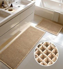 Brown Large Waffle Bath Mat Non Slip Absorbent Washable 20×47 16×24 Inch 2 PCS