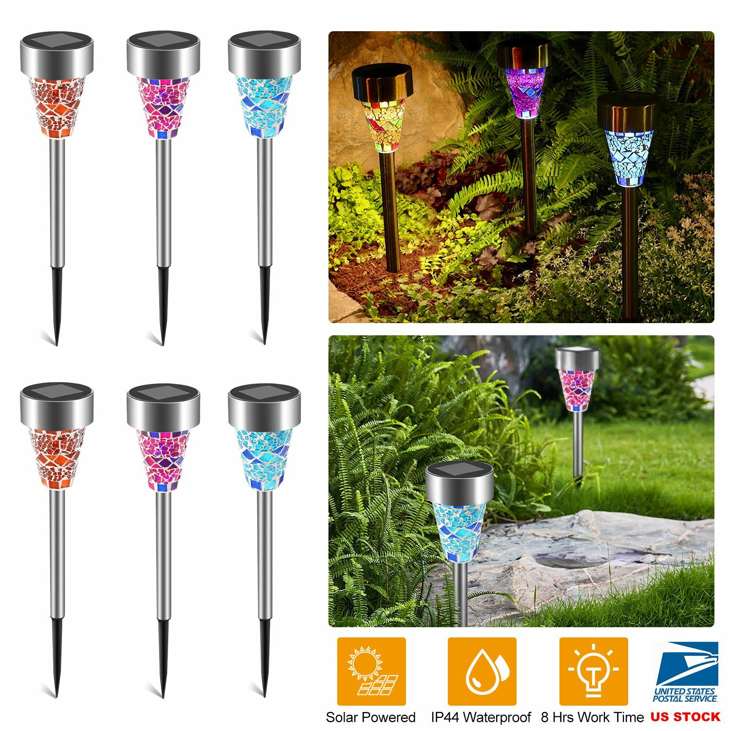 12PCS Garden Outdoor LED Solar Power Landscape Path Lamp Yard Mosaic Lights gallery