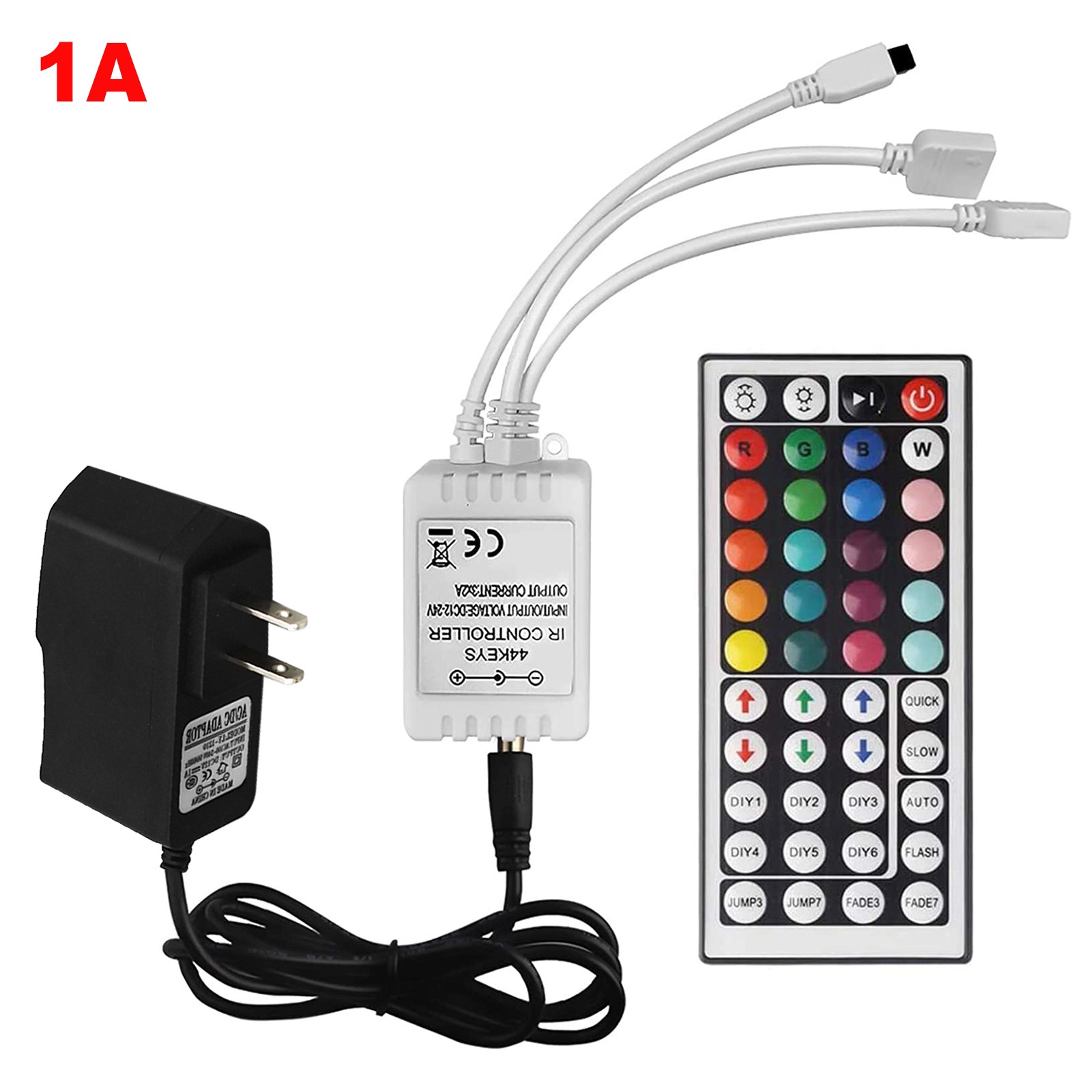 44Key Remote Controller+12V 1A Adapter For 2835 3528 5050 RGB LED Strip Light US gallery
