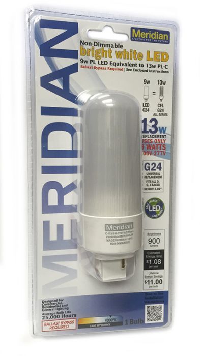 Meridian - 13W Equivalent Bright White (4000K) PL-C Non-Dimmable LED-13183 - NEW gallery