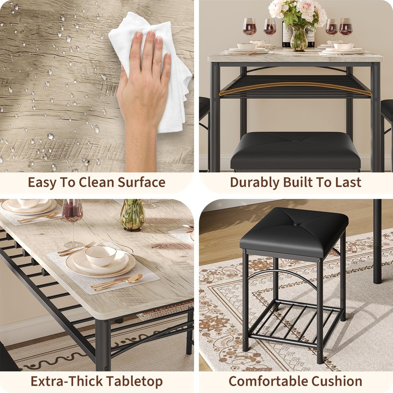 Dining Table Set for 4 with Upholstered Benches and 2 Stools, Modern Space Sa... gallery