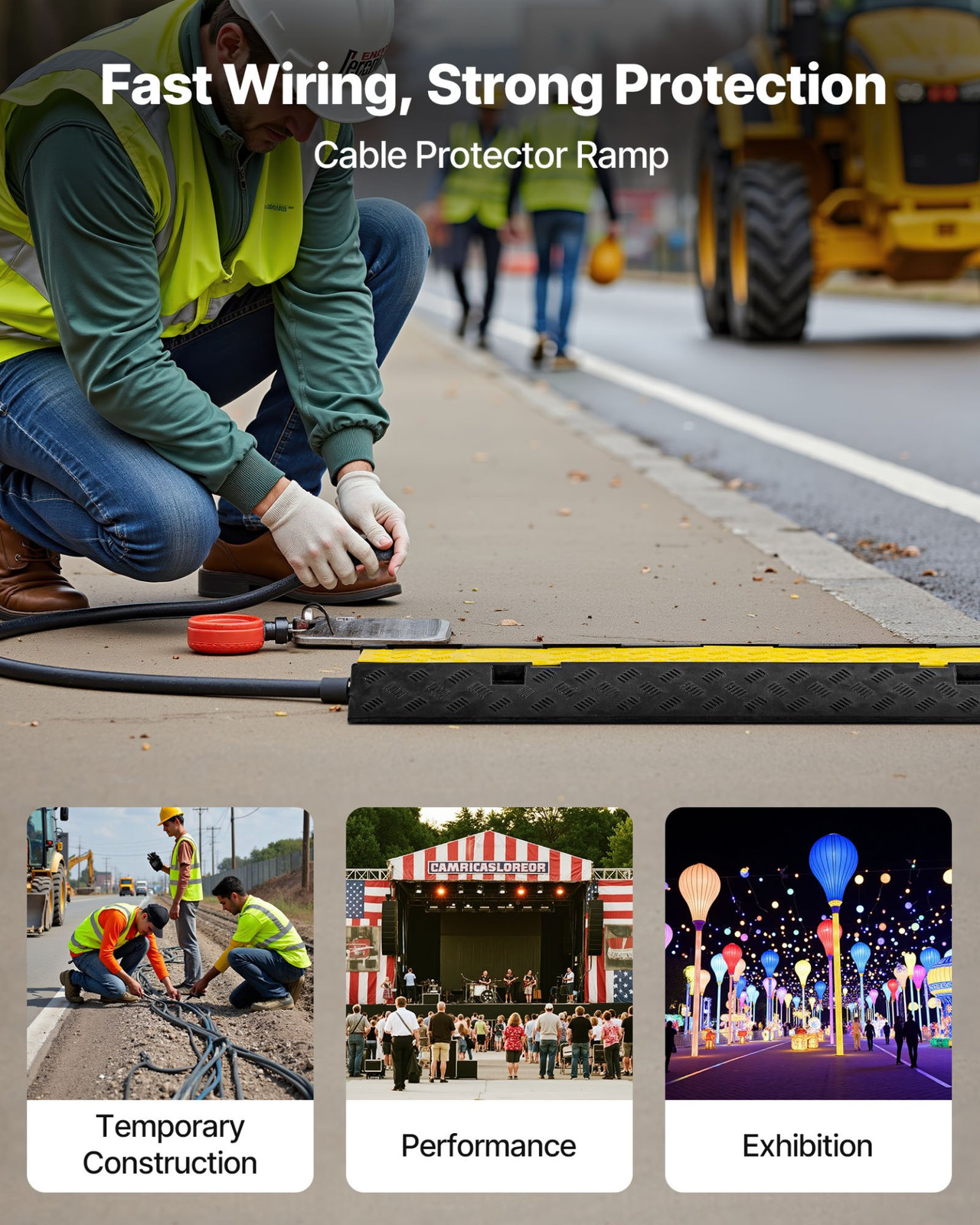 VEVOR Cable Protector Ramp, 22,000 lbs/axle Capacity, 2 Channel Heavy Duty Rubbe gallery