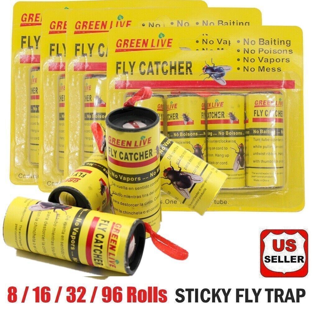 8/16 Rolls Insect Bug Fly Glue Paper Catcher Sticky Flies Trap Ribbon Tape Strip gallery