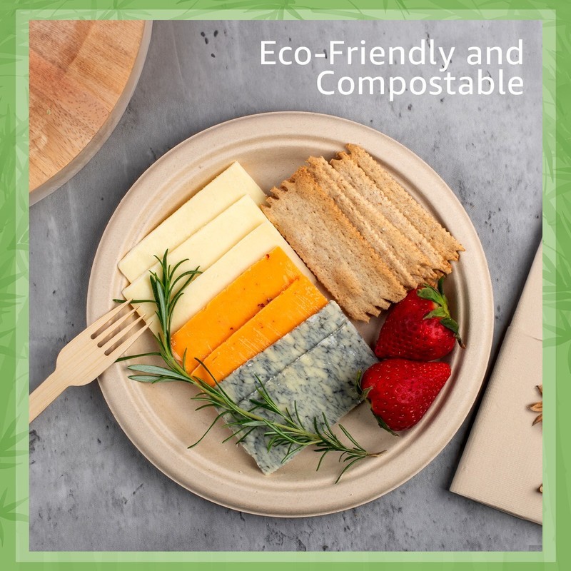 Ibambo Bamboo Disposable Paper Plates - 9 Inch, 500 Pack, Compostable Plates gallery
