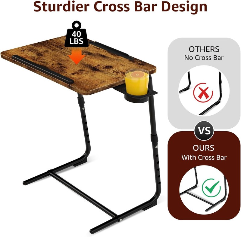 Folding TV Tray Adjustable Dinner - Trays for Eating On Couch Wooden Tables Mate gallery