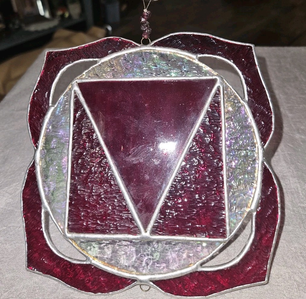 Lovely suncatcher/ wall decor Red & Iridescent Glass Abstract Design gallery