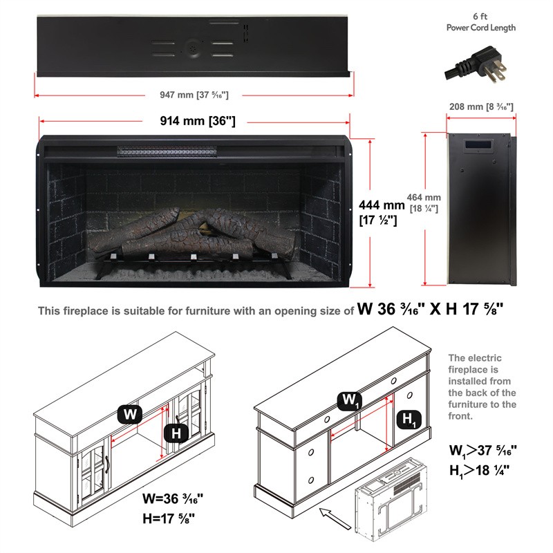 36" Insert Infrared Electric Fireplace with Removable Trim Kit and Touch Panel gallery