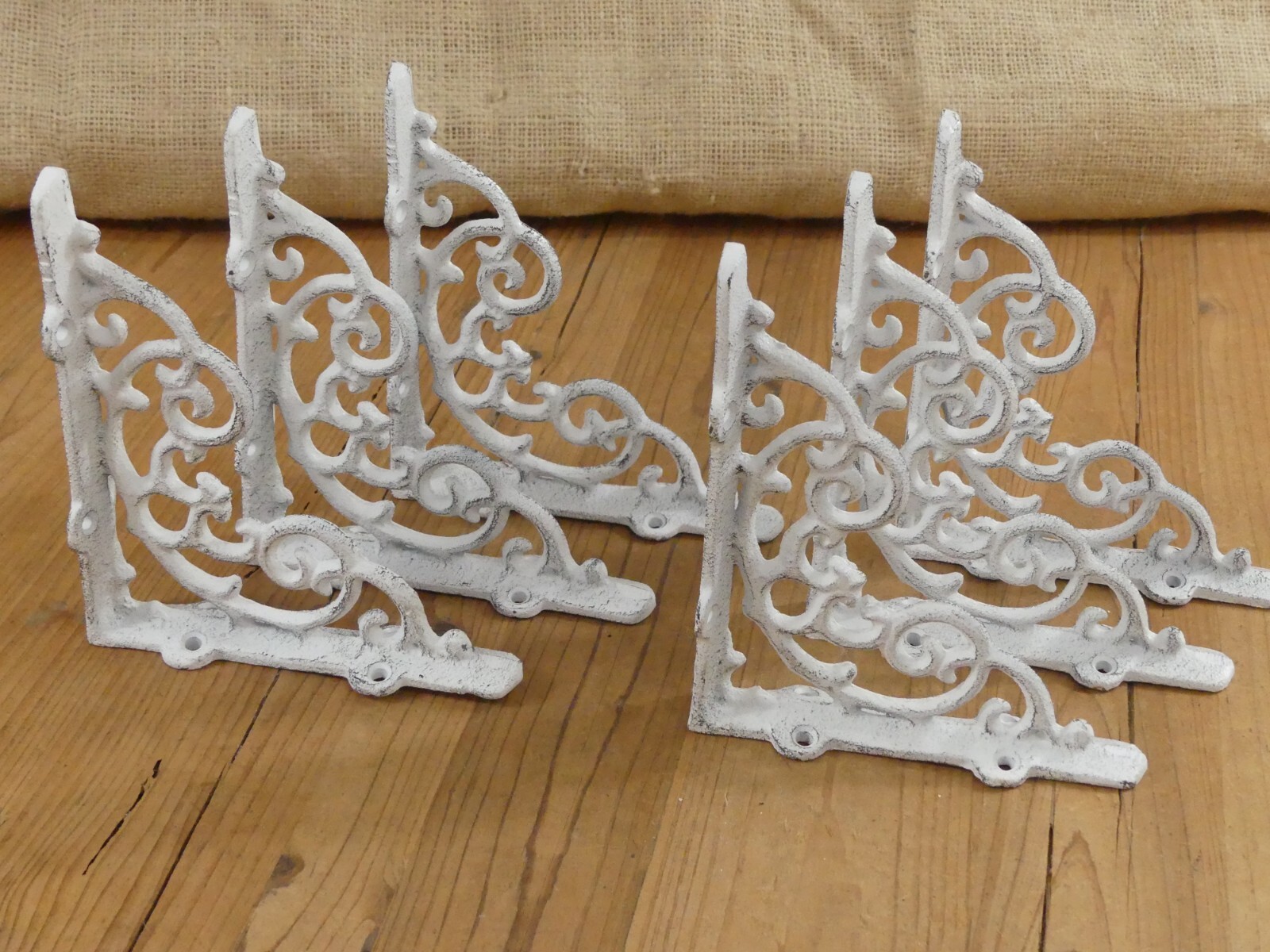6 Cast Iron Shelf Brackets Antique Style White 6 1/4" x 5 1/4" Corbels Book Wall gallery