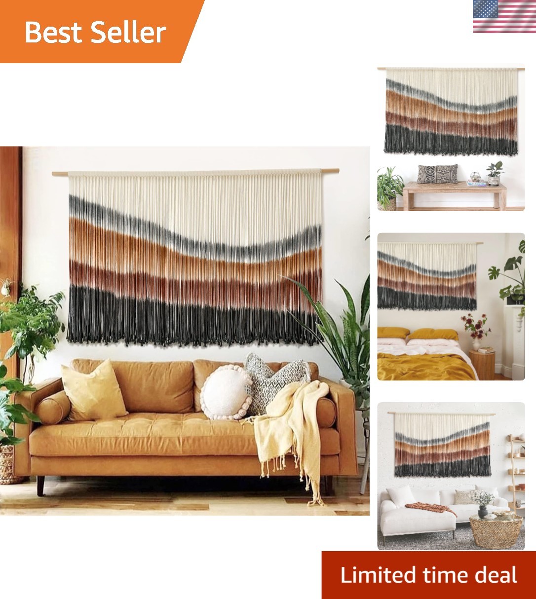 Macrame Wall Hanging Decor Large Tie-Dye Geometric Cotton Home Art gallery