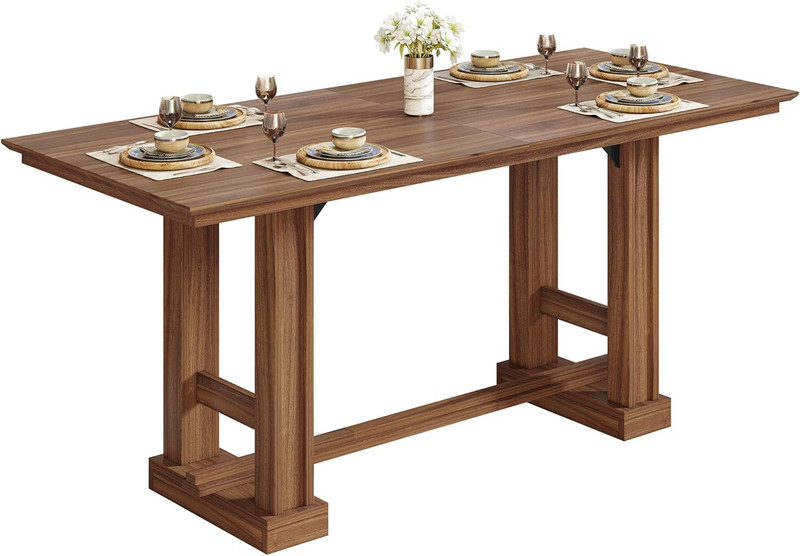 Rustic 70" Farmhouse Dining Table for 6-8, Dark Walnut Finish, Sturdy Design gallery