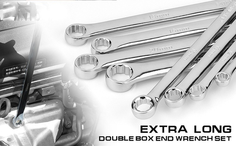 8PC Extra Long Double Box-End Wrench Set Metric 8–24 mm 15° Offset 12-Point CR-V gallery