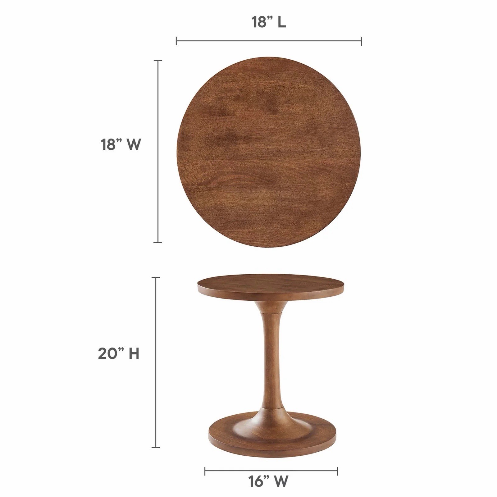 Modway Lina Round Wood Side Table with Tapered Pedestal Base in Walnut gallery