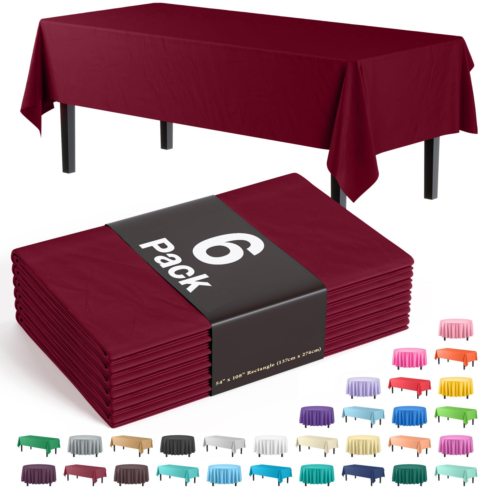 Exquisite 6-Pack Premium Plastic Tablecloth 54in. x 108in. Rectangle Plastic ... gallery