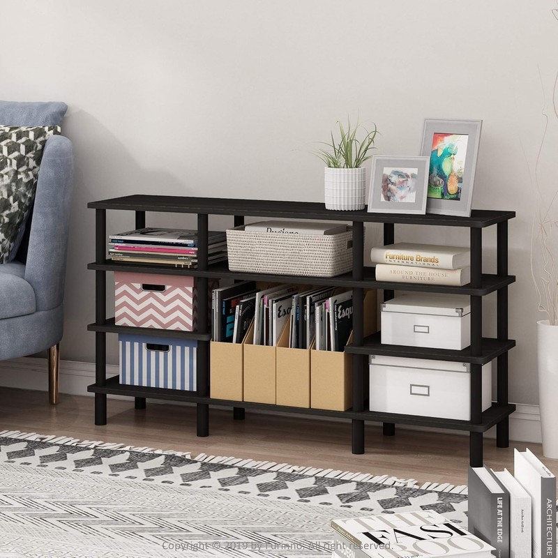 4-Tier Wide Shelf TV Stand Engineered Wood Metal Legs Space Saving Modern gallery