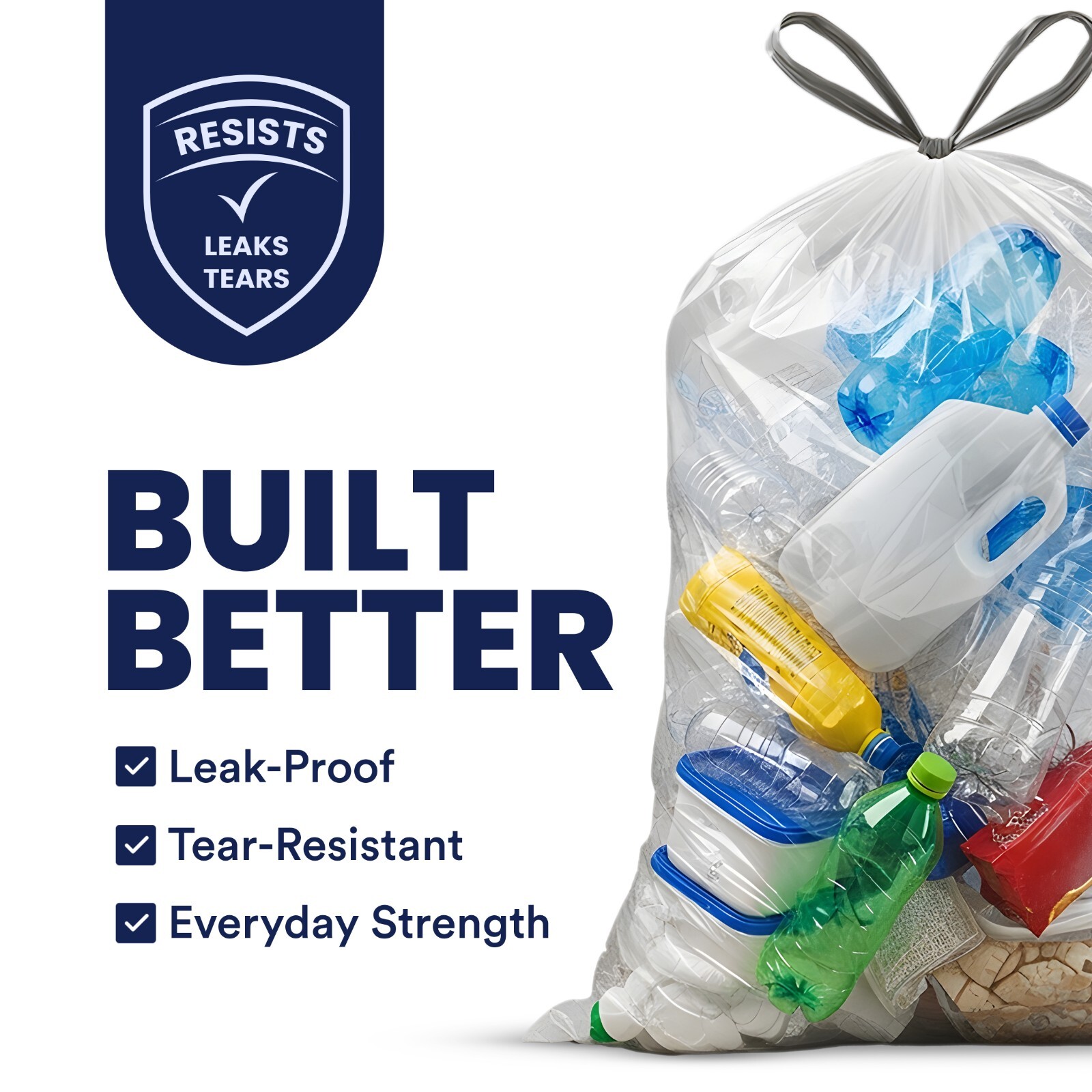 Plasticplace 13 Gallon Extra Tall Drawstring Trash Bags -Clear, Case of 200 Bags gallery