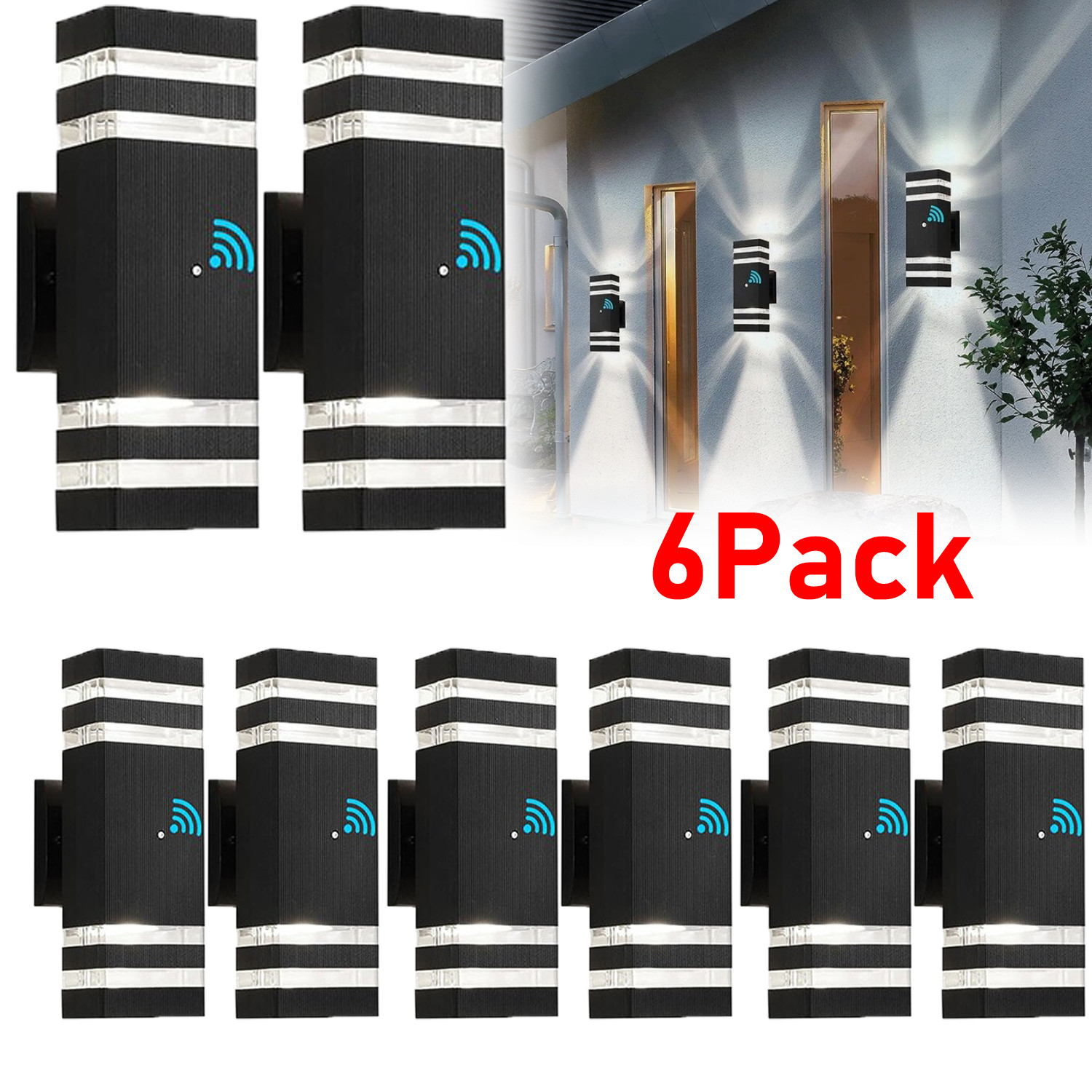 1-6Pcs LED Up Down Wall Light Outdoor Dual Wall Lamp Fixture Dusk to Dawn Sensor gallery